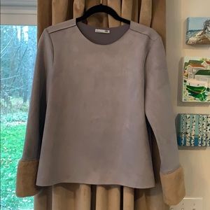 Zara faux suede top with faux fur cuffs